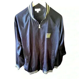 Lularoe‎ xl black satin jacket with logo on front and on zipper pull. EUC